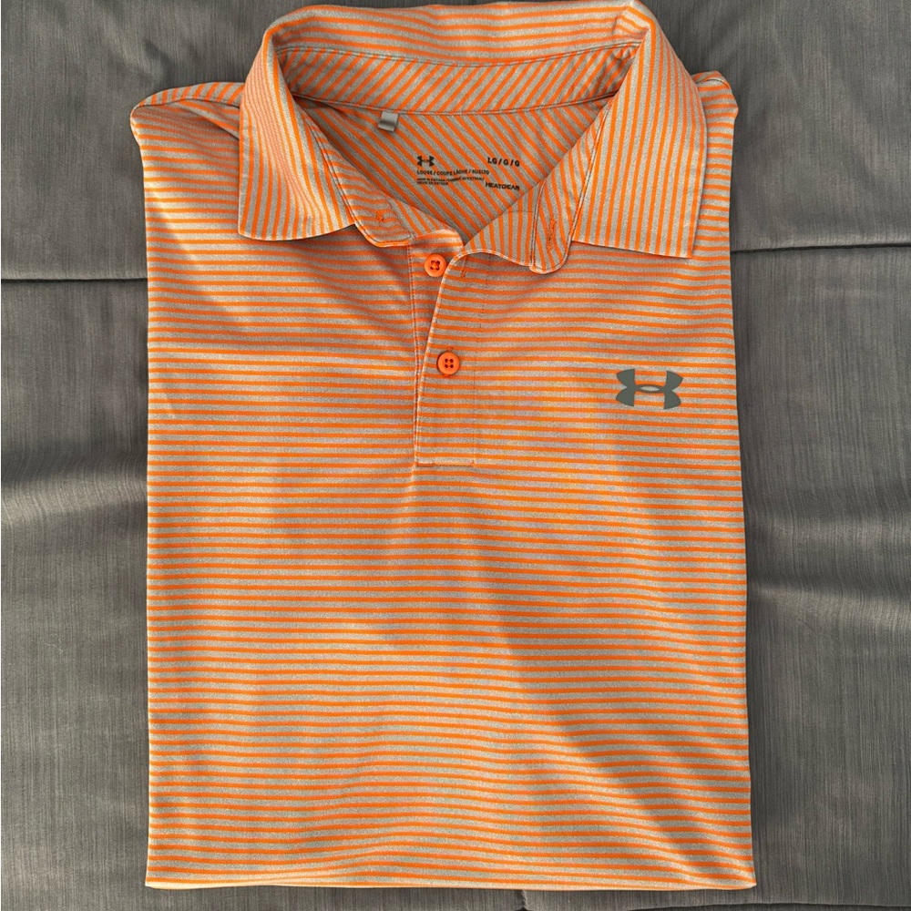 Under Armour Heatgear Golf Polo - Orange and Gray - Size Large
